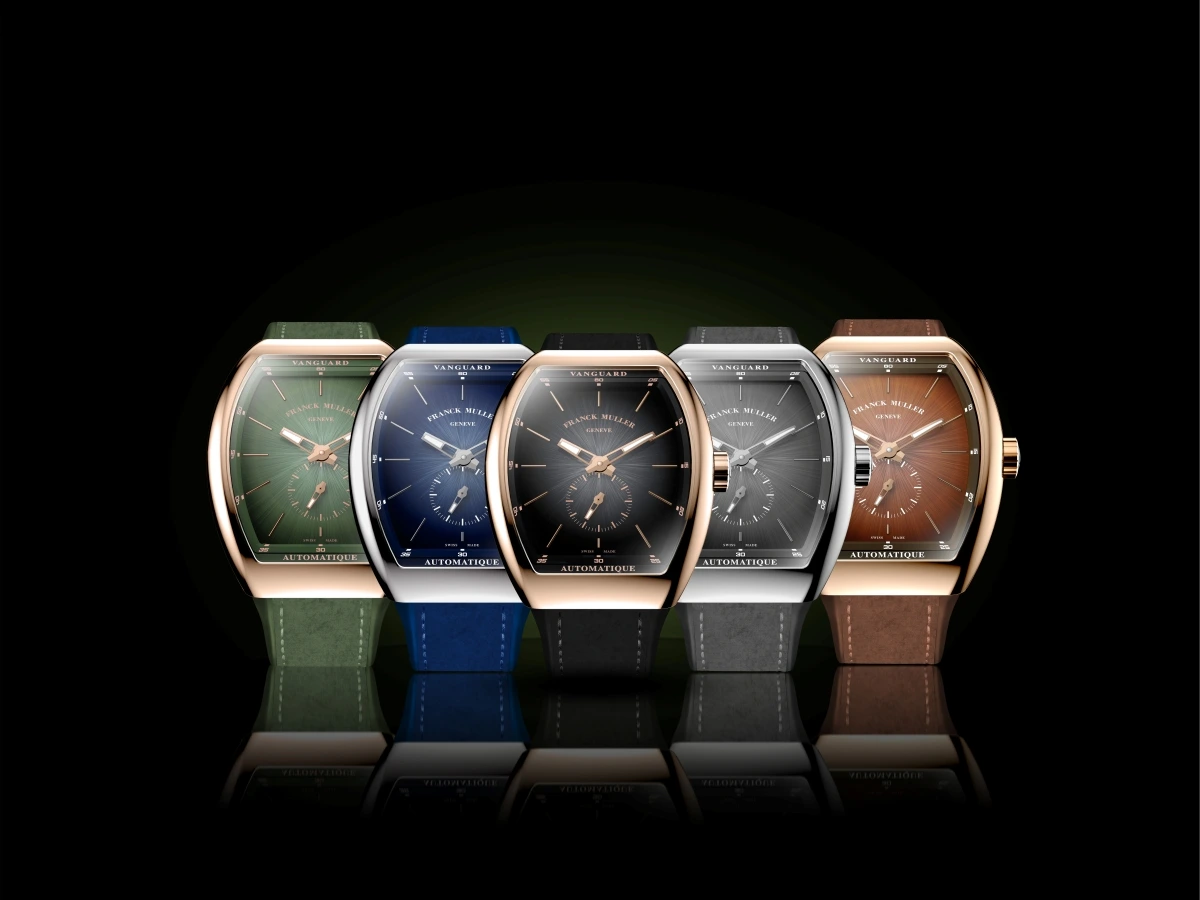 Franck Muller Vanguard Sfumato Slim with gradient dial and gold Vanguard case