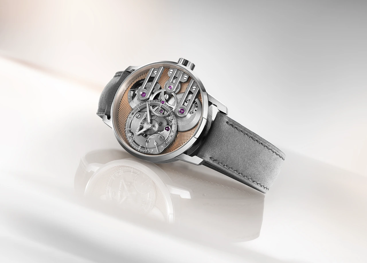 Caseback view of the Armin Strom Gravity Equal Force Ultimate Sapphire Salmon showcasing calibre ASB19