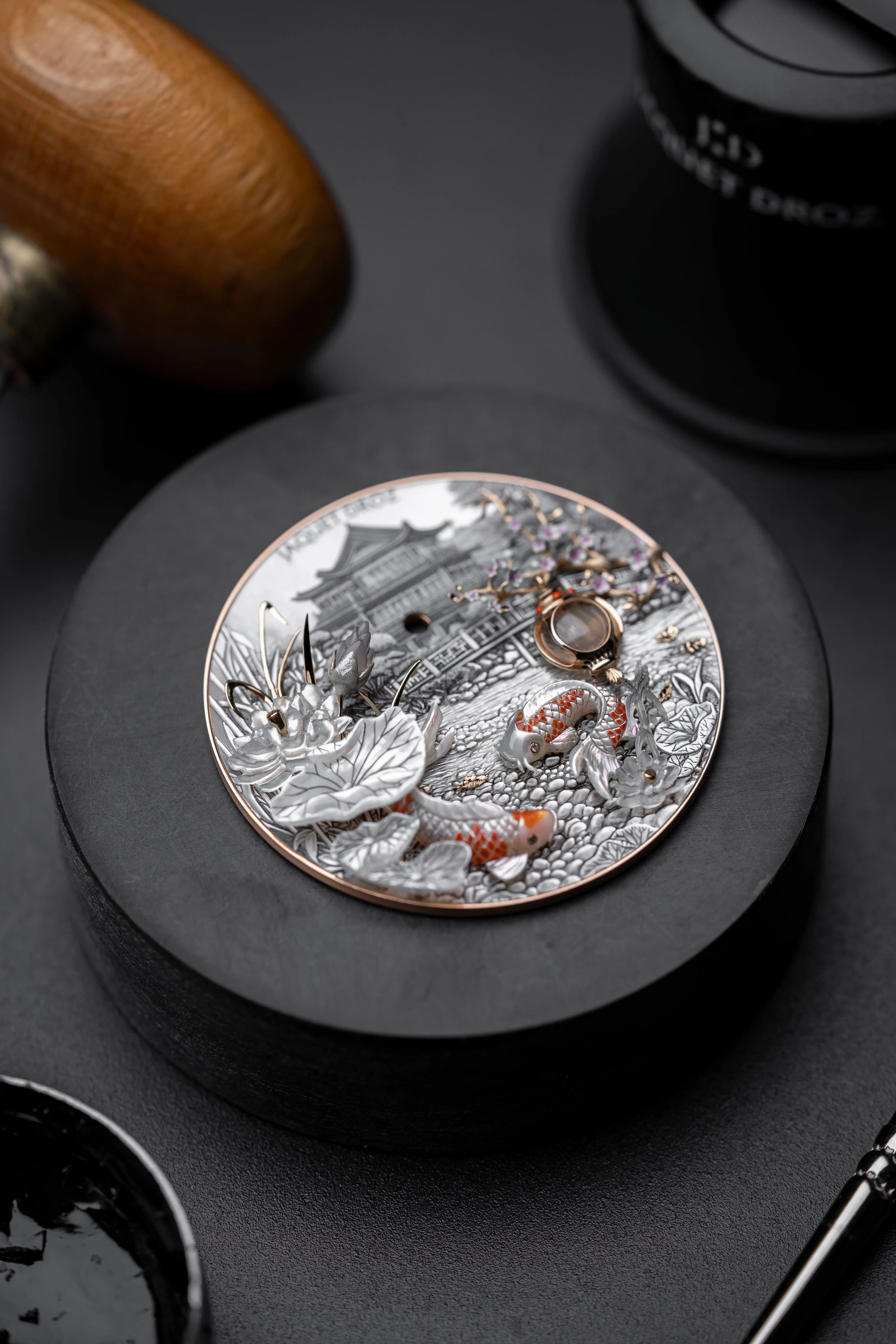 Jaquet Droz Petite Heure Minute Red Gold – Japanese Garden unique piece with ultra-white mother-of-pearl dial
