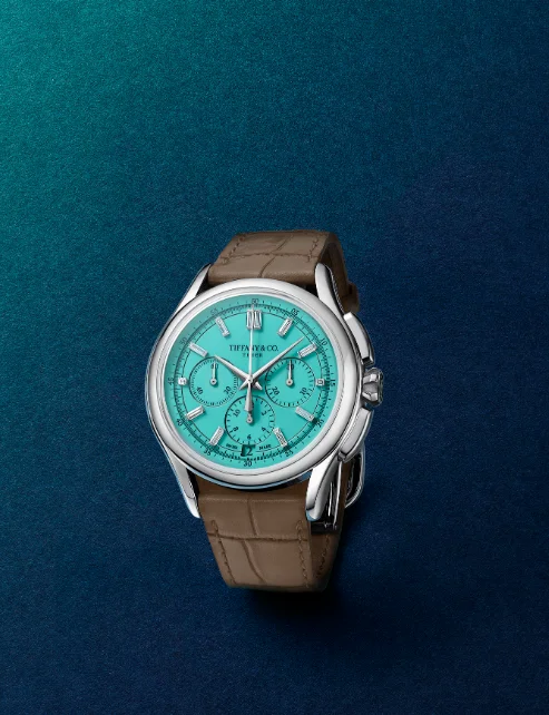 Tiffany Timer platinum chronograph with Tiffany Blue lacquer dial and diamond hour markers