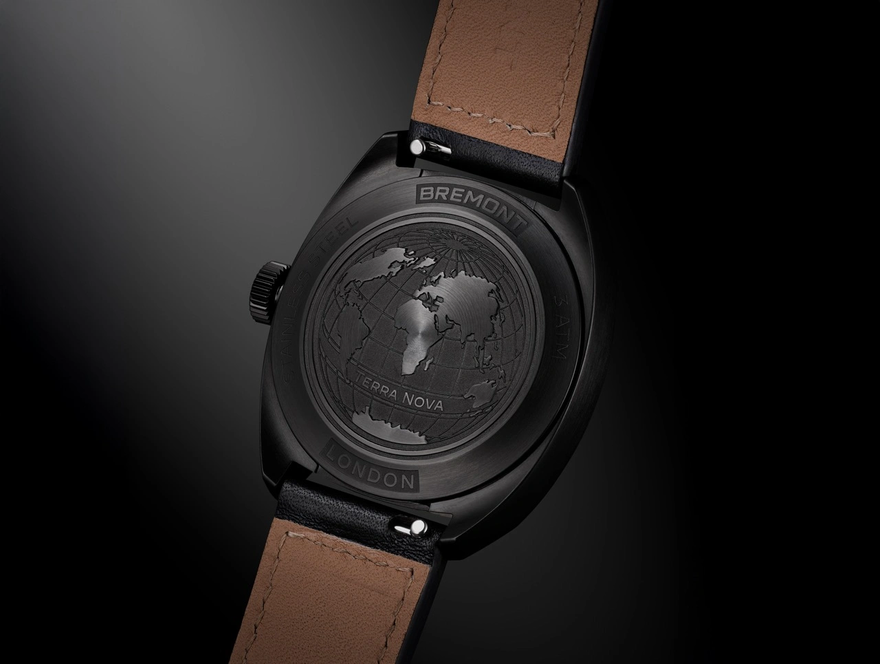 Bremont Terra Nova 38 Jumping Hour Stealth Black on black leather bund strap