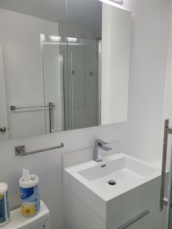 Modern bathroom with water-efficient fixtures