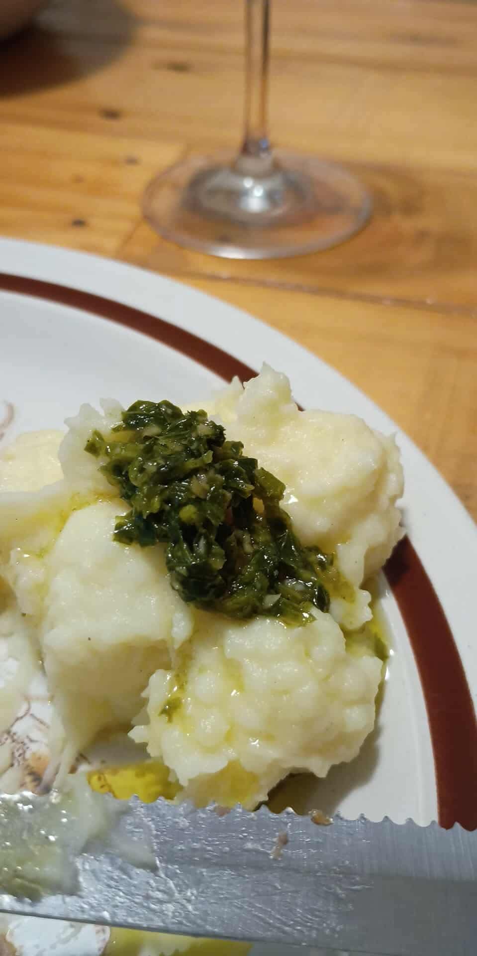 mash potato with chimichurri