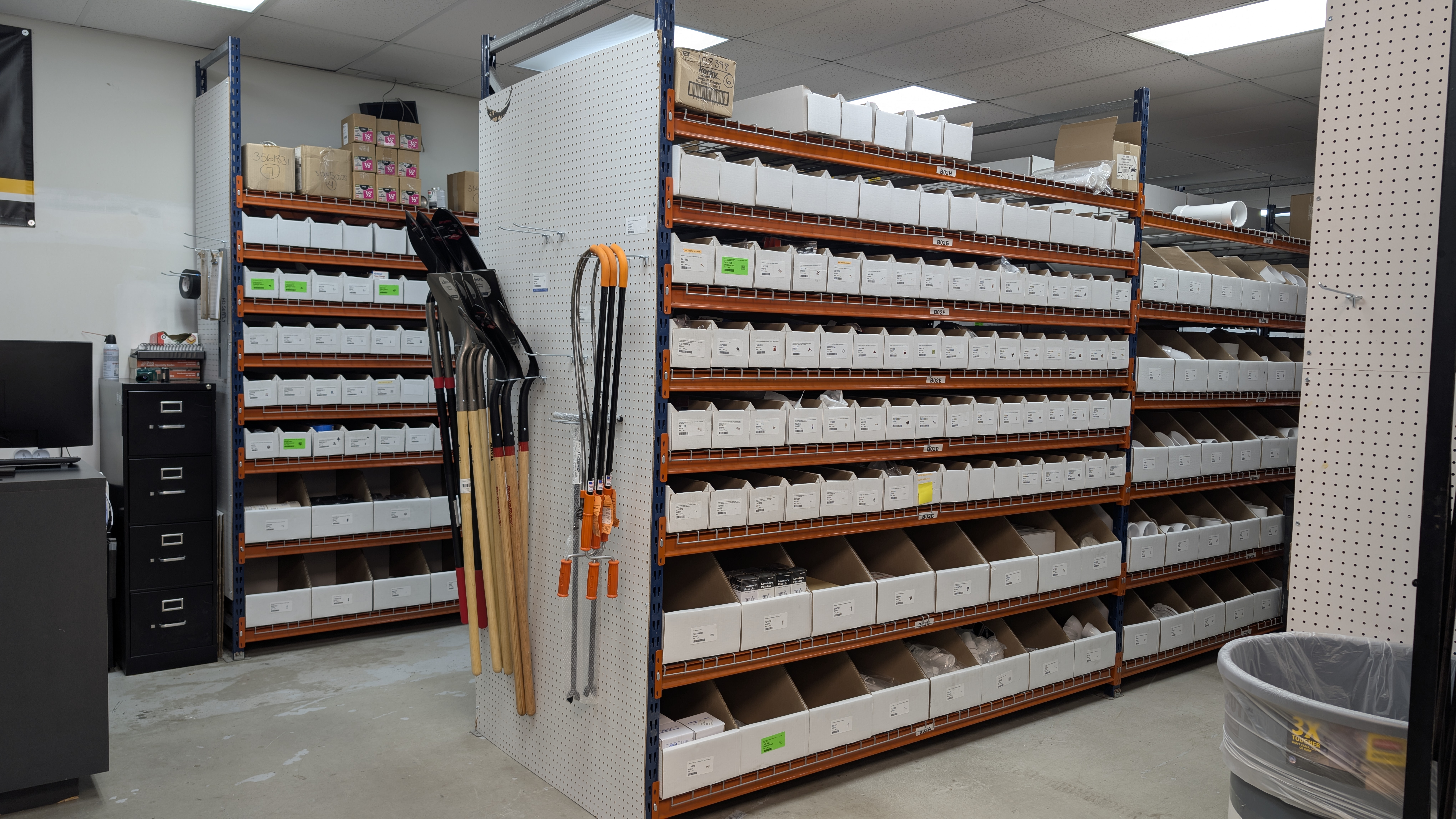 Parts and tools ready for use in the Plumbing, Cooling, and Electrical Nerds warehouse. Parts and tools ready for use in the Plumbing, Cooling, and Electrical Nerds warehouse.