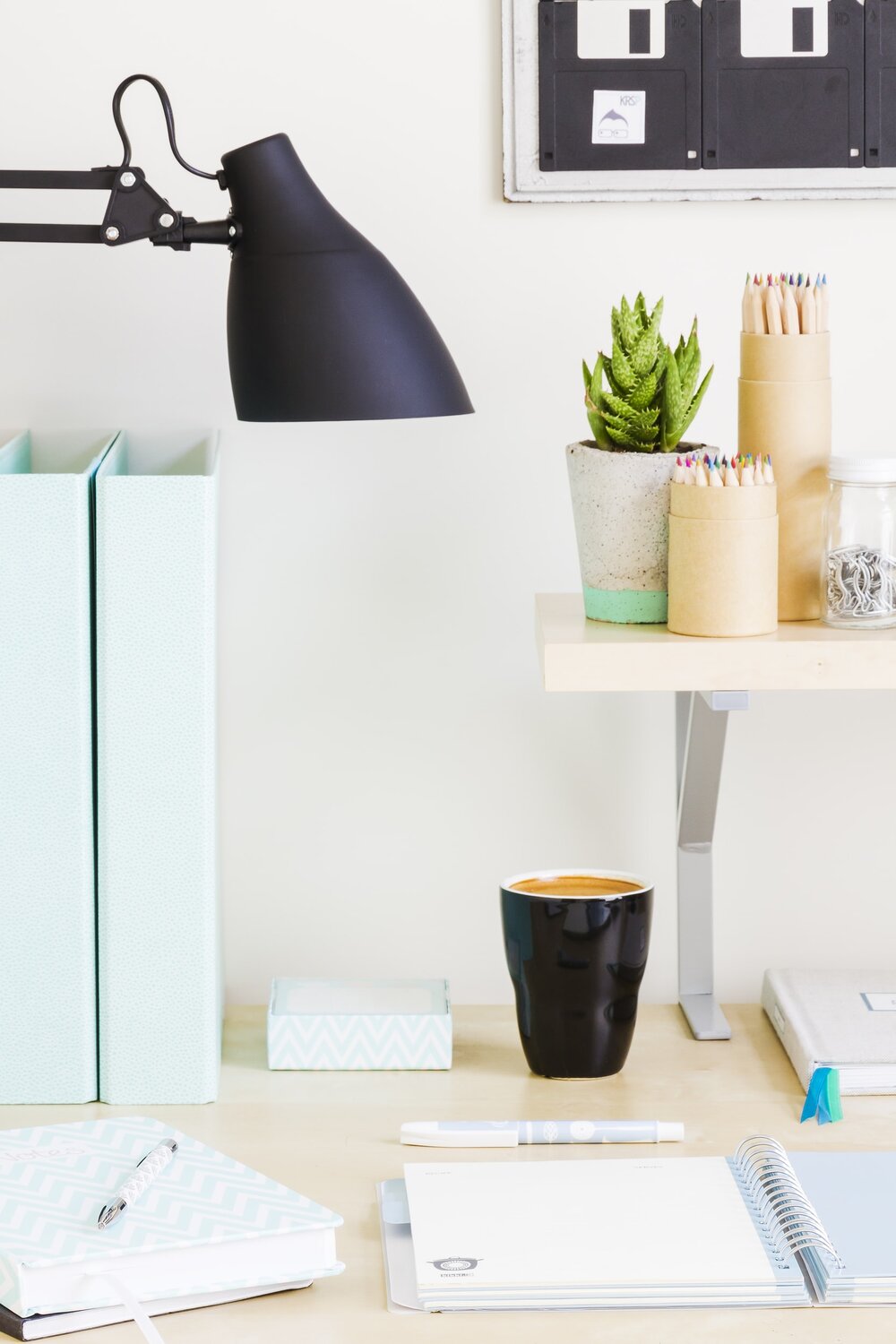 Modern desk set up with plant 