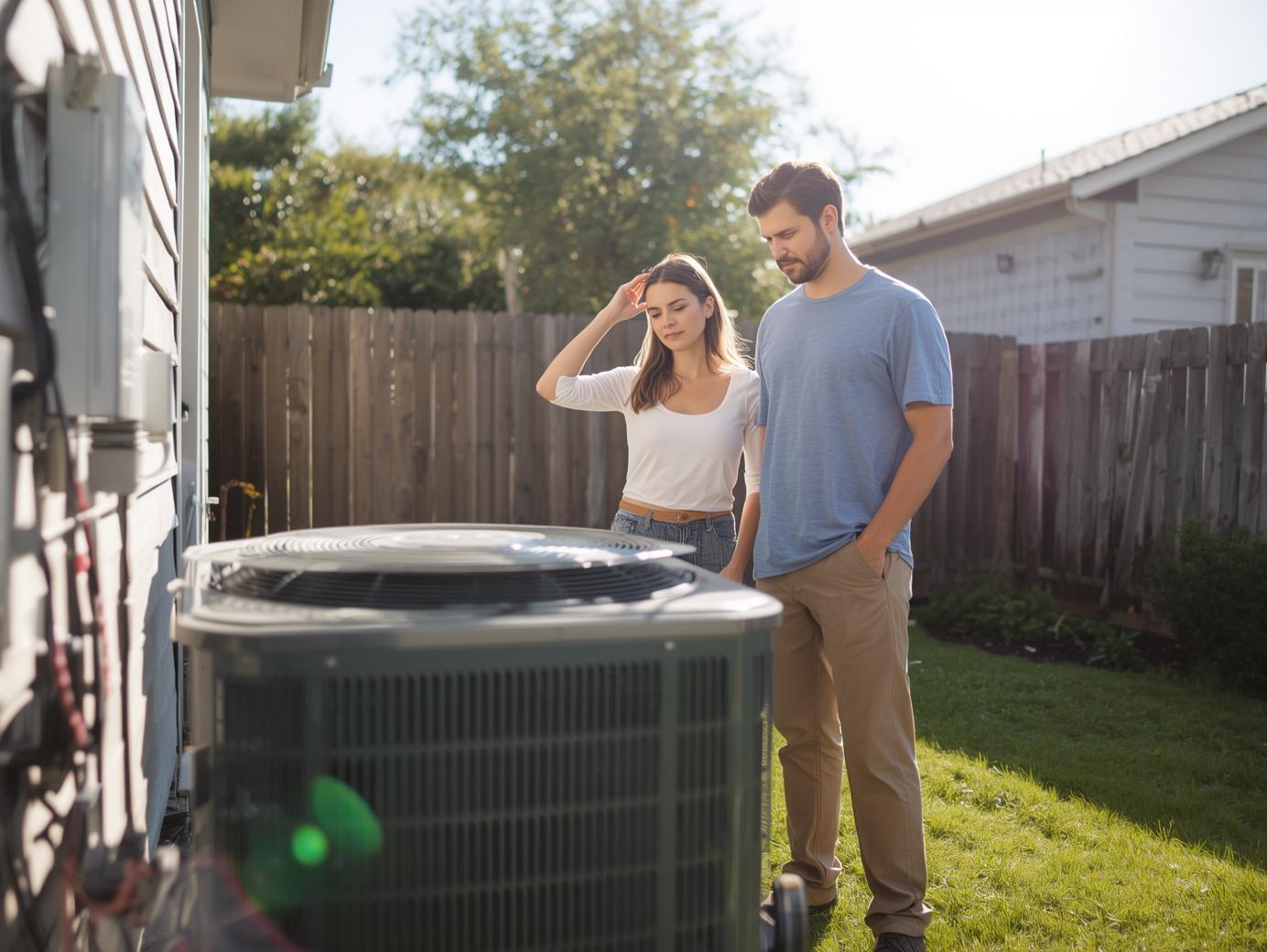 a man and woman trying to figure out if they need to repair or replace their ac in dallas a man and woman trying to figure out if they need to repair or replace their ac in dallas