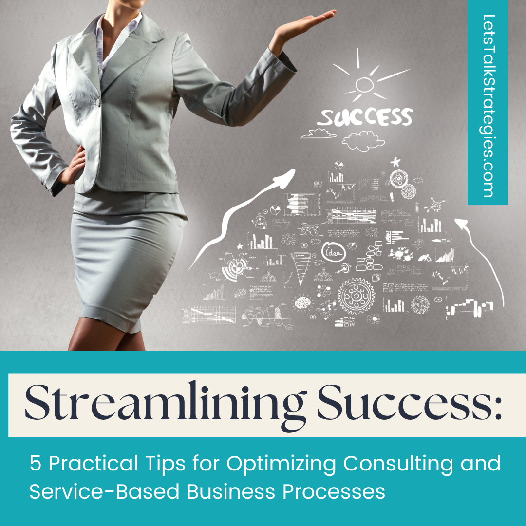 A visual representation of Streamlining Success - 5 Practical Tips for Optimizing Consulting and Service-Based Business Processes. The picture showcases a roadmap with key process elements, symbolizing the journey to business optimization through strategic consulting strategies