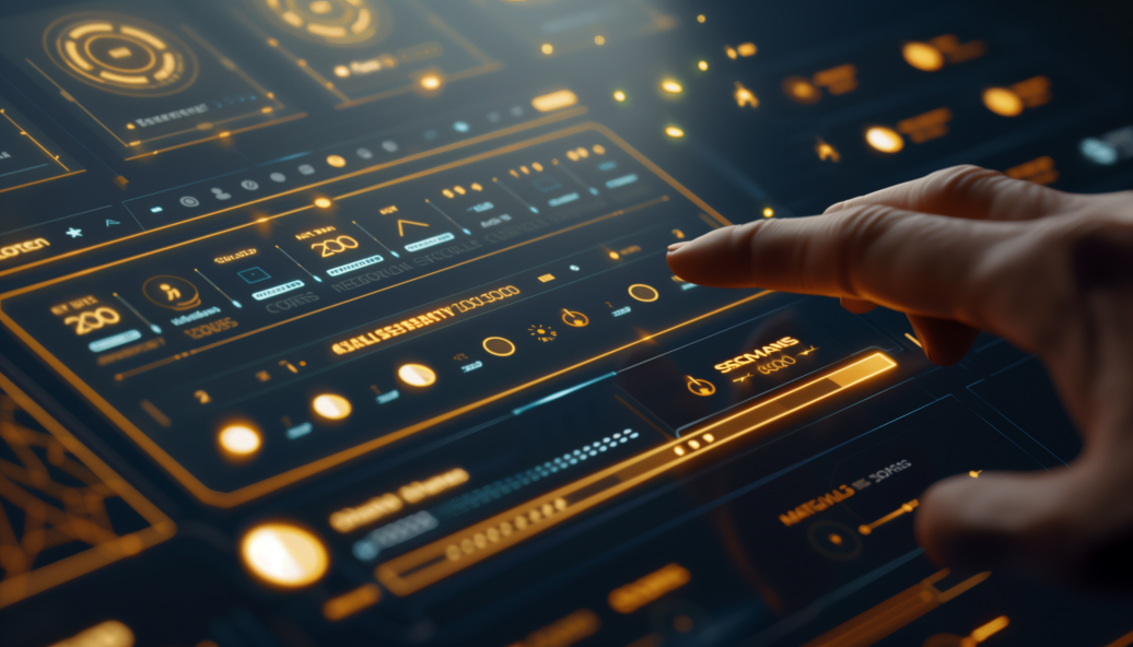 Ultra-realistic 3D render of a person signing up on a sleek dashboard with gold and navy blue branding, featuring a modern interface, glowing buttons, and a minimalist design.