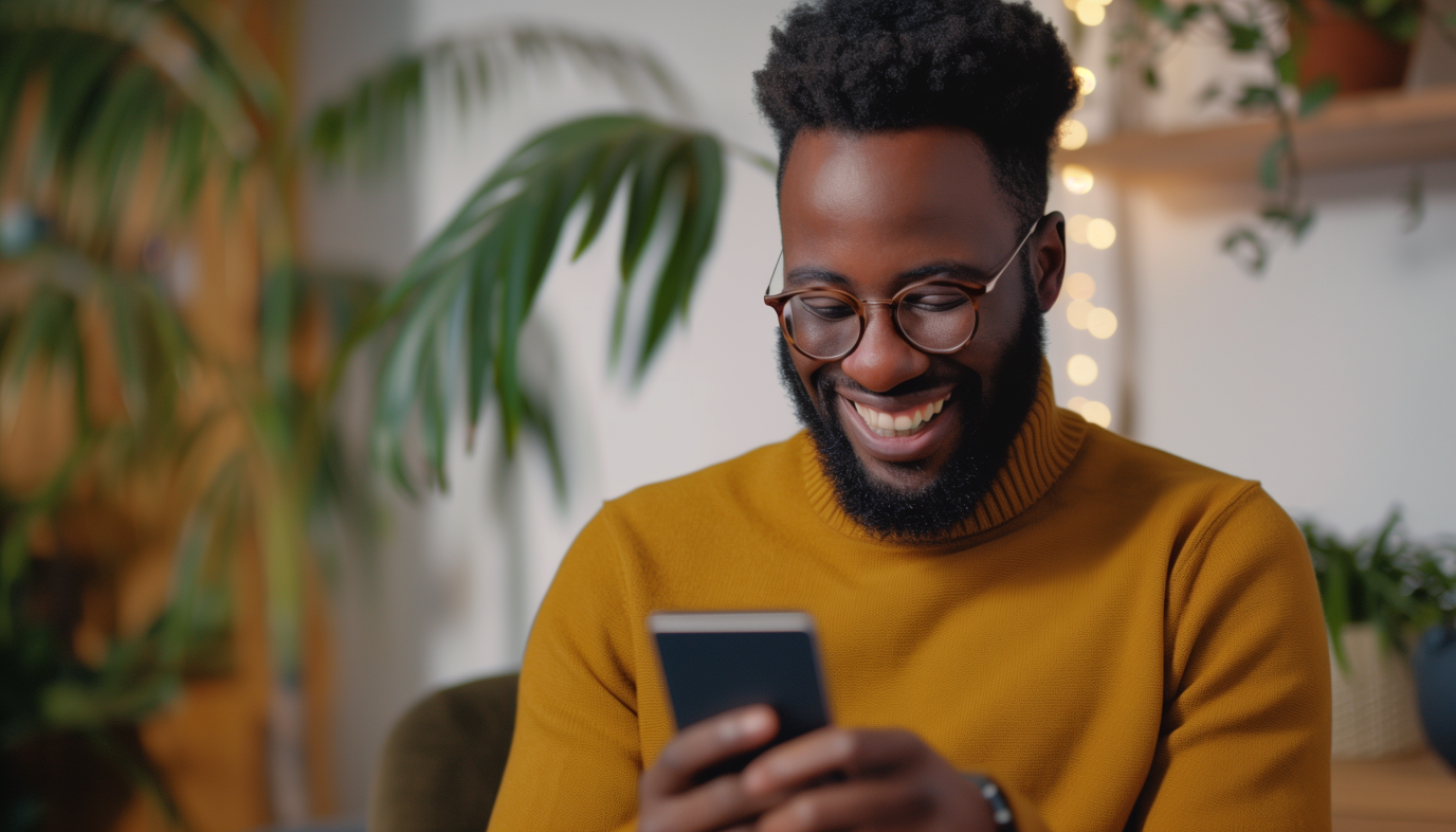 Customer receiving a branded review request via text using Review Scraper with gold and navy interface, preparing to leave 5-star feedback Customer receiving a branded review request via text using Review Scraper with gold and navy interface, preparing to leave 5-star feedback