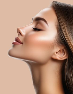 Profile of a woman with lifted, contoured jawline and smooth, radiant skin — showcasing non-surgical facial rejuvenation results at One8Clinic in Sandton.