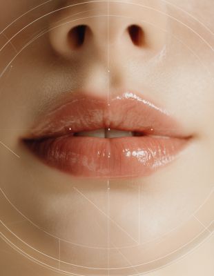 Close-up of symmetrical lips with gloss finish, illustrating the importance of product quality, safety, and expert technique in lip filler treatments. Close-up of symmetrical lips with gloss finish, illustrating the importance of product quality, safety, and expert technique in lip filler treatments.