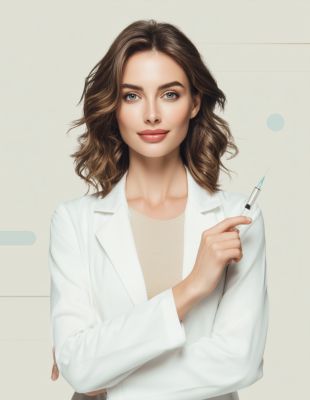 Confident female aesthetic medical professional holding a syringe, representing expert lip filler treatments using premium, safe, and medically approved products. Confident female aesthetic medical professional holding a syringe, representing expert lip filler treatments using premium, safe, and medically approved products.