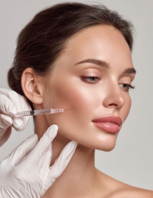 Woman receiving wrinkle-relaxing injections along jawline at One8Clinic in Melrose Arch, Sandton, administered by a medical professional for refined, natural facial contouring and rejuvenation.