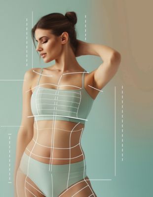 "VASER liposuction treatment zones outlined on woman's body — advanced body contouring and precision fat removal at One8Clinic in Melrose Arch, Sandton, Johannesburg"