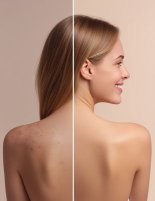 “Before-and-after comparison showing smoother, clearer skin after microneedling treatment at One8Clinic in Melrose Arch, highlighting visible improvement in acne scars and skin texture.”