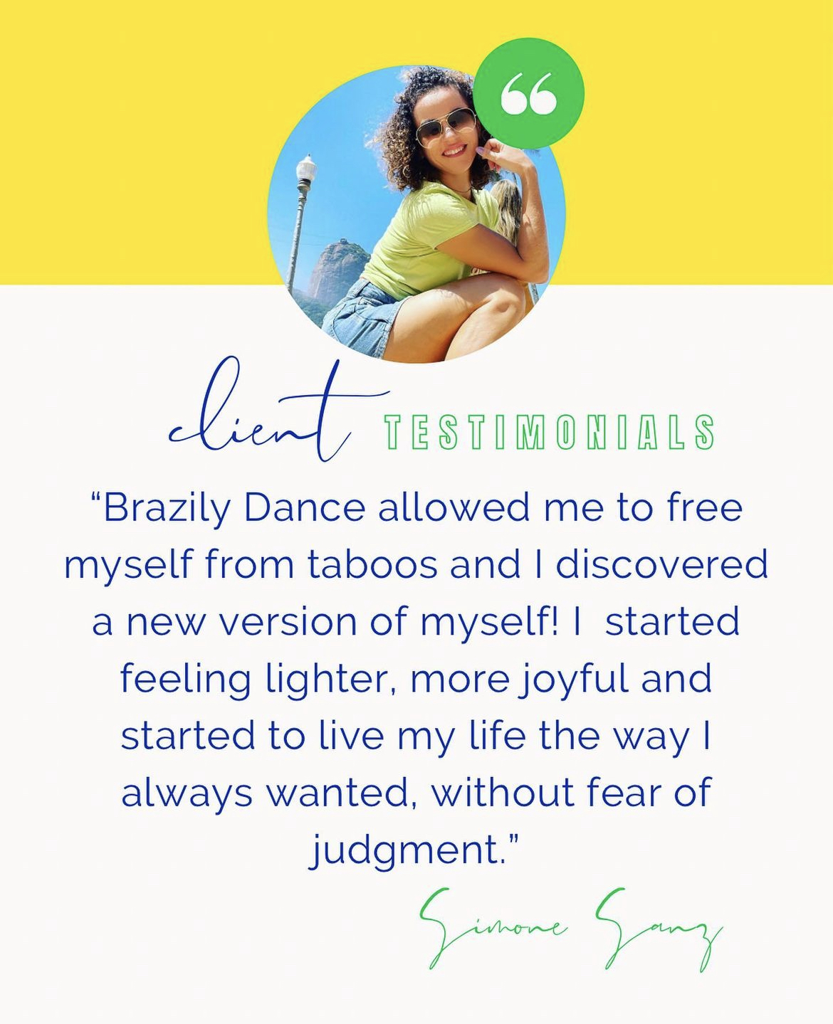 happy client Brazily Dance testimonial