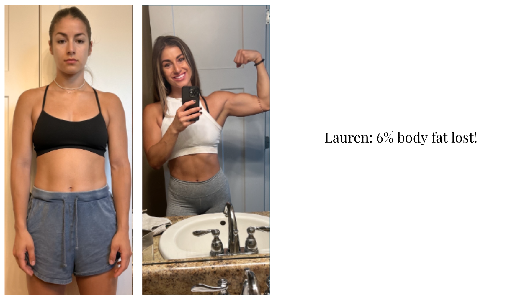 Lauren lost 6% body fat in six weeks following Tribe's three pillar method