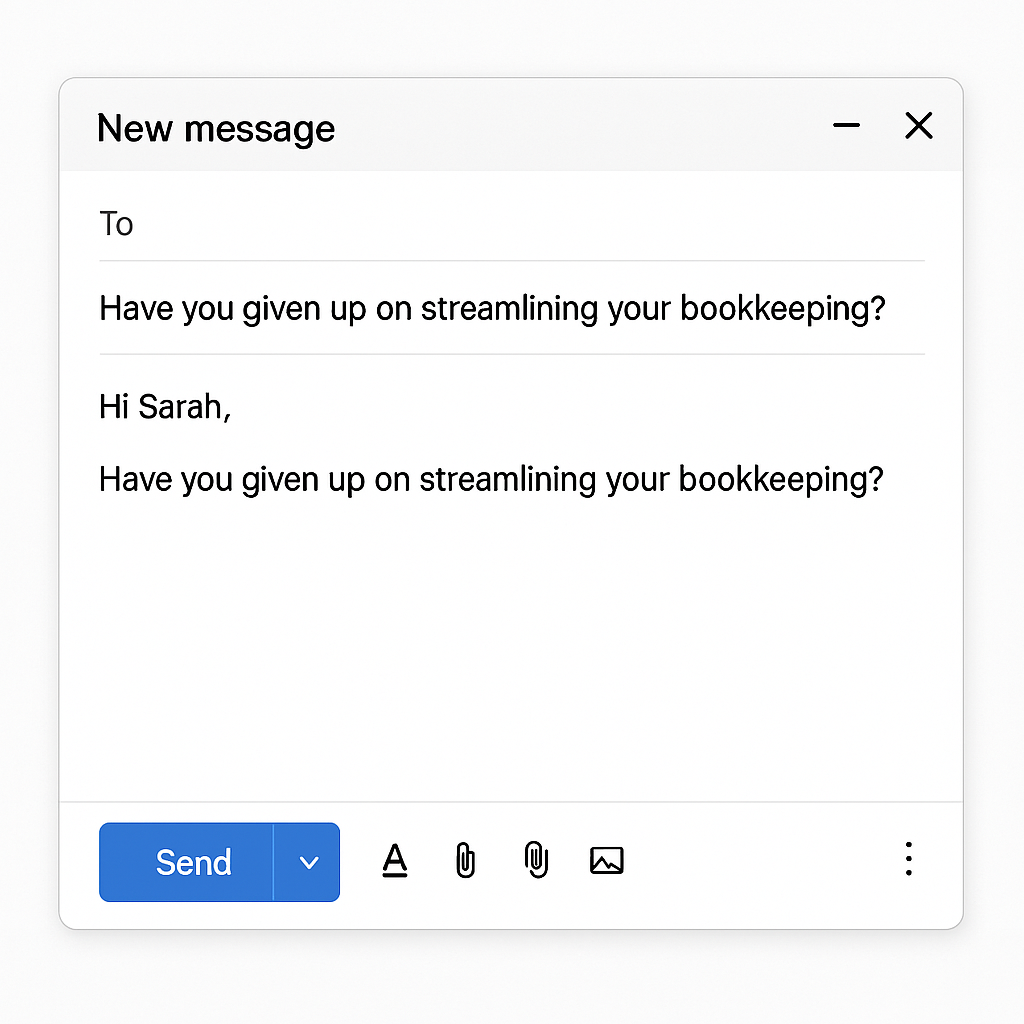 Screenshot of a one-line email being sent. Screenshot of a one-line email being sent.
