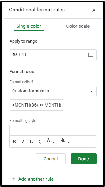 A Conditional Formatting rule in Google Sheets