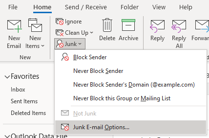 whitelisting emails in outlook desktop