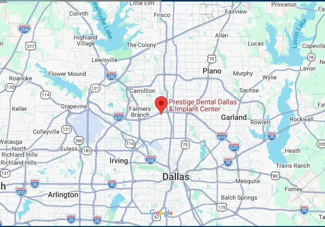 Prestige Dental Location Map - Dallas TX