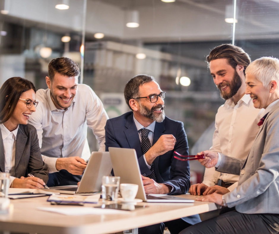 Marketing professional working on a laptop