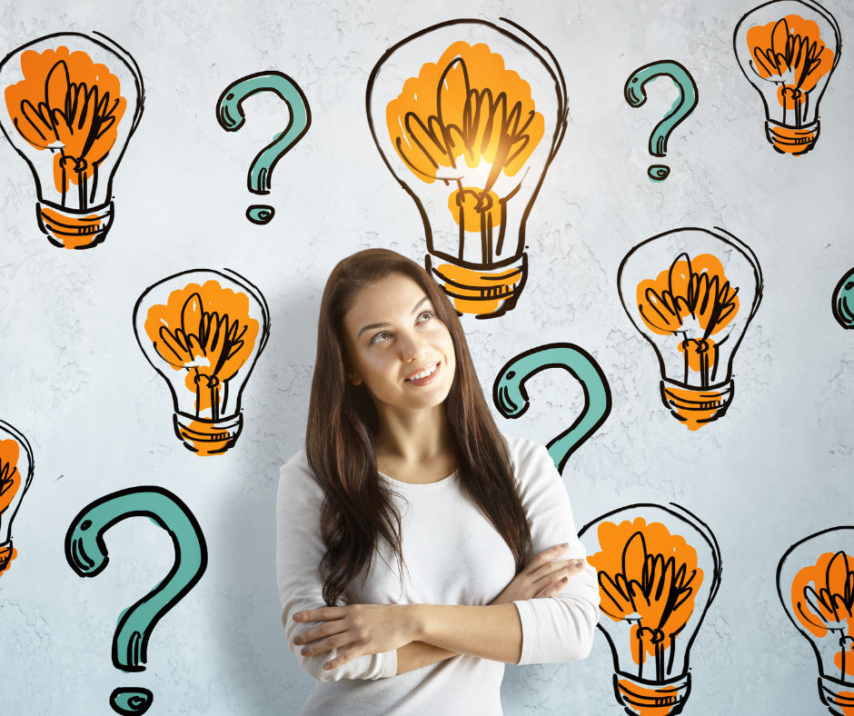 a woman with a question mark background a woman with a question mark background