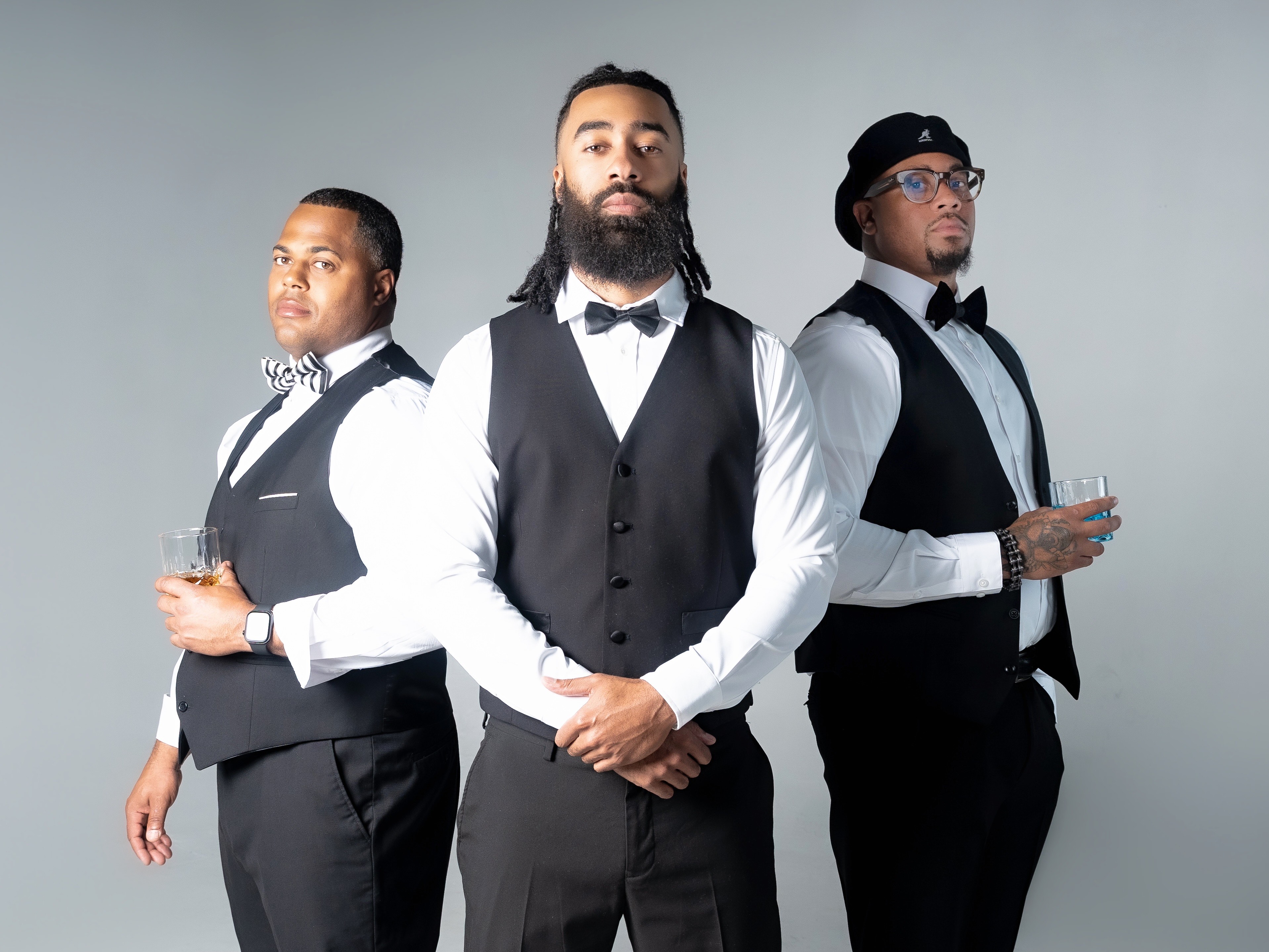 Elegant mobile bartending scene with signature cocktails and guests