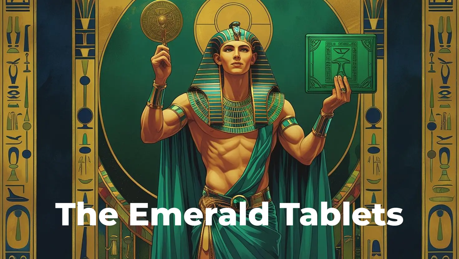 Hermes Trismegistus holding the Emerald Tablet, symbol of Hermetic wisdom Hermes Trismegistus holding the Emerald Tablet, symbol of Hermetic wisdom