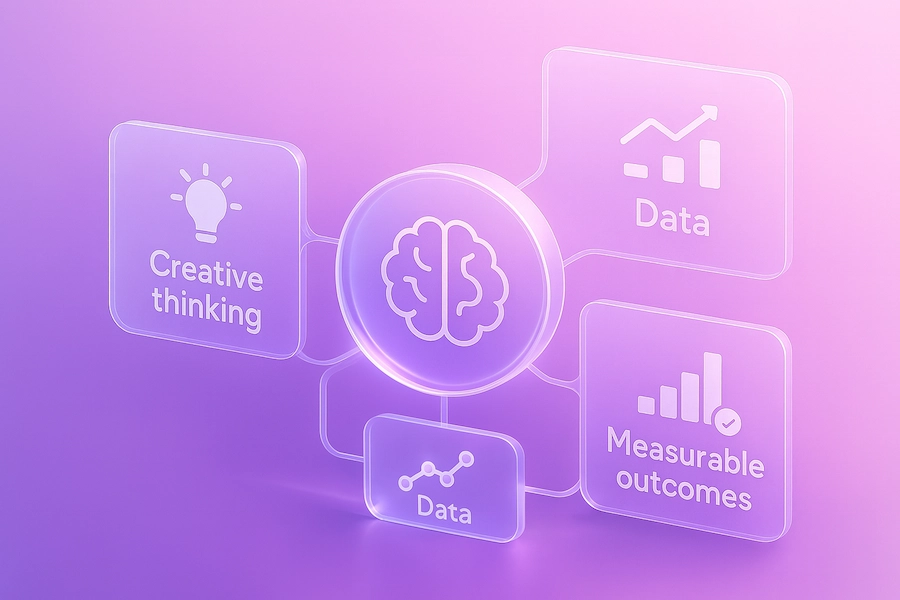 Dashboard and creative concepts showing data-driven marketing decisions