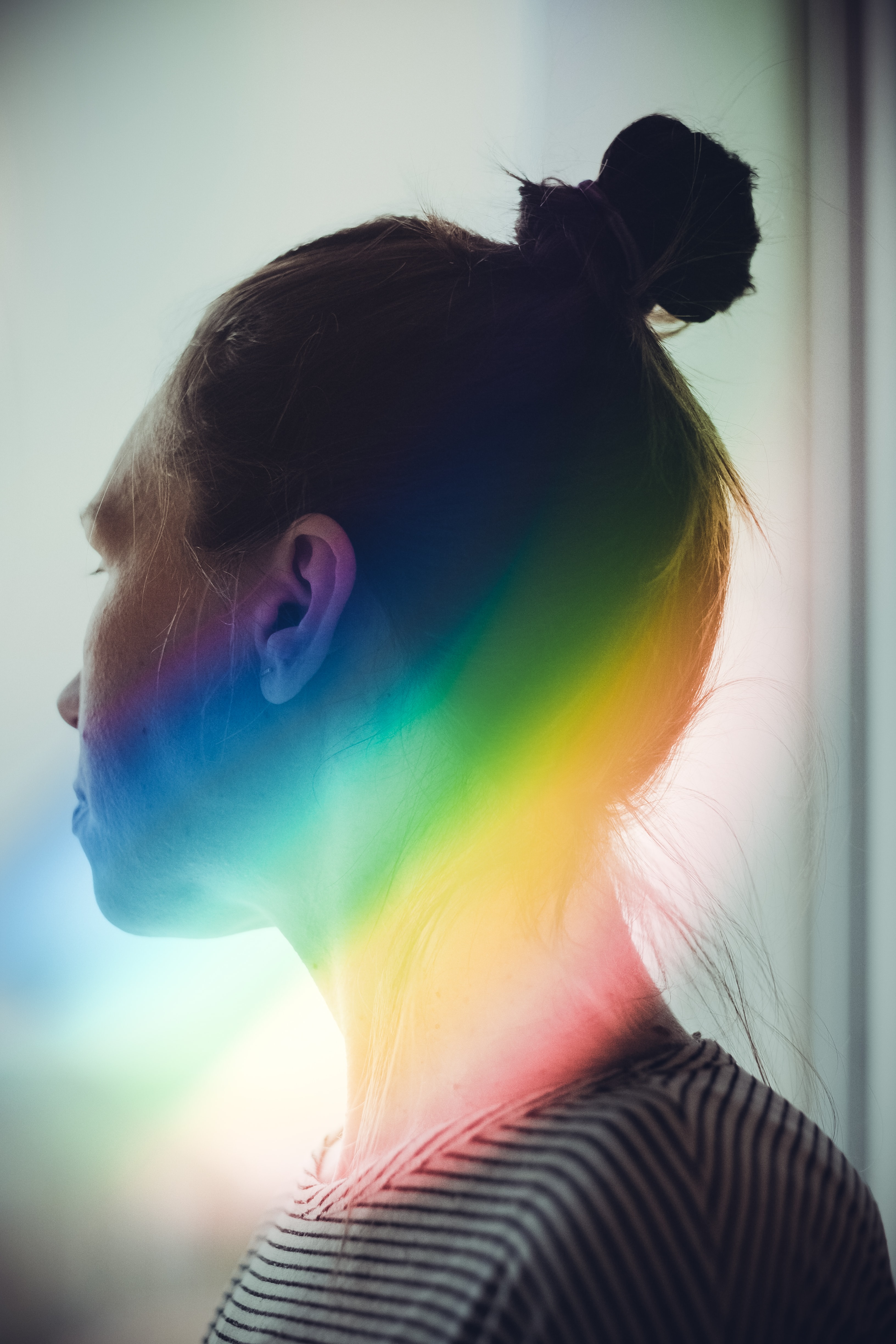 back of person's head rainbow