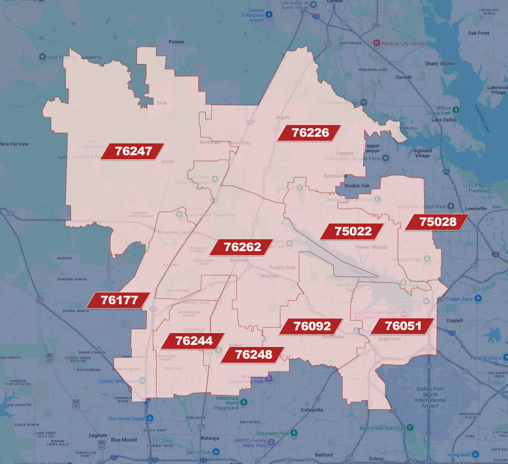 North DFW Zip Code Map with selectable zip codes