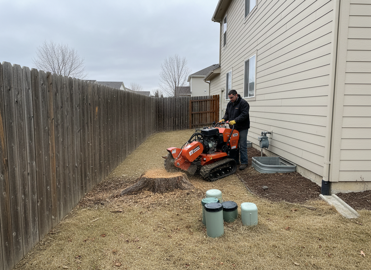 Layton Root Grinding (Utah): What’s Included, Pricing Factors, and Cleanup | Darrell’s Tree Service - roots being ground down close up