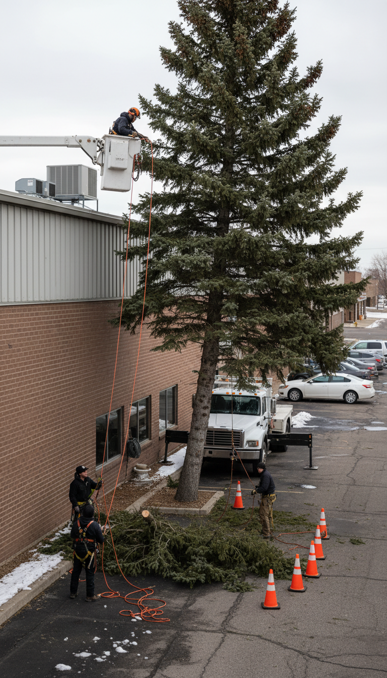 Tree Falling Cost in Utah: When Felling Works (and When It Doesn’t) - arborist directional notch and controlled felling setup