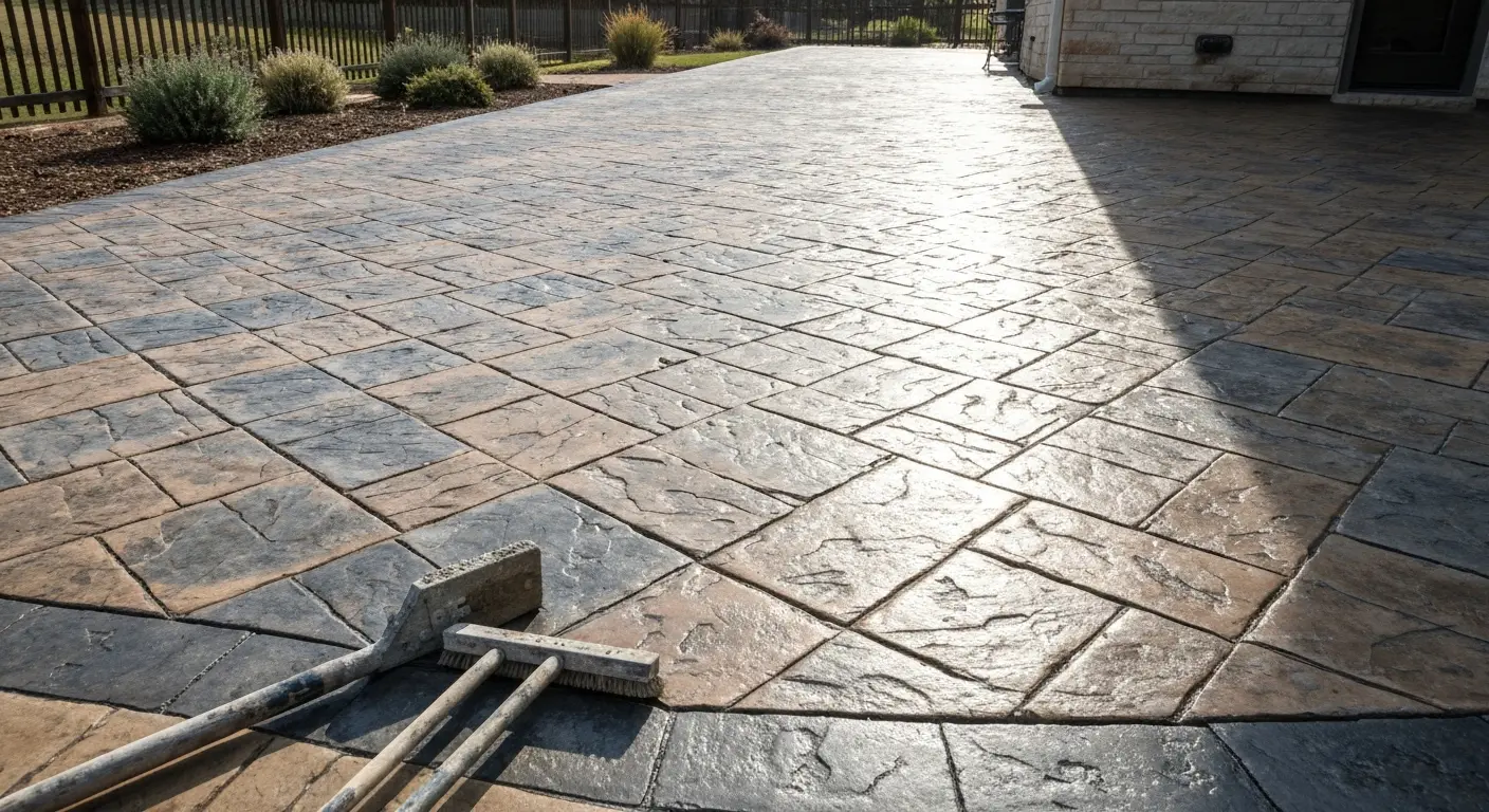 Stamped decorative concrete patio in Rogers neighborhood