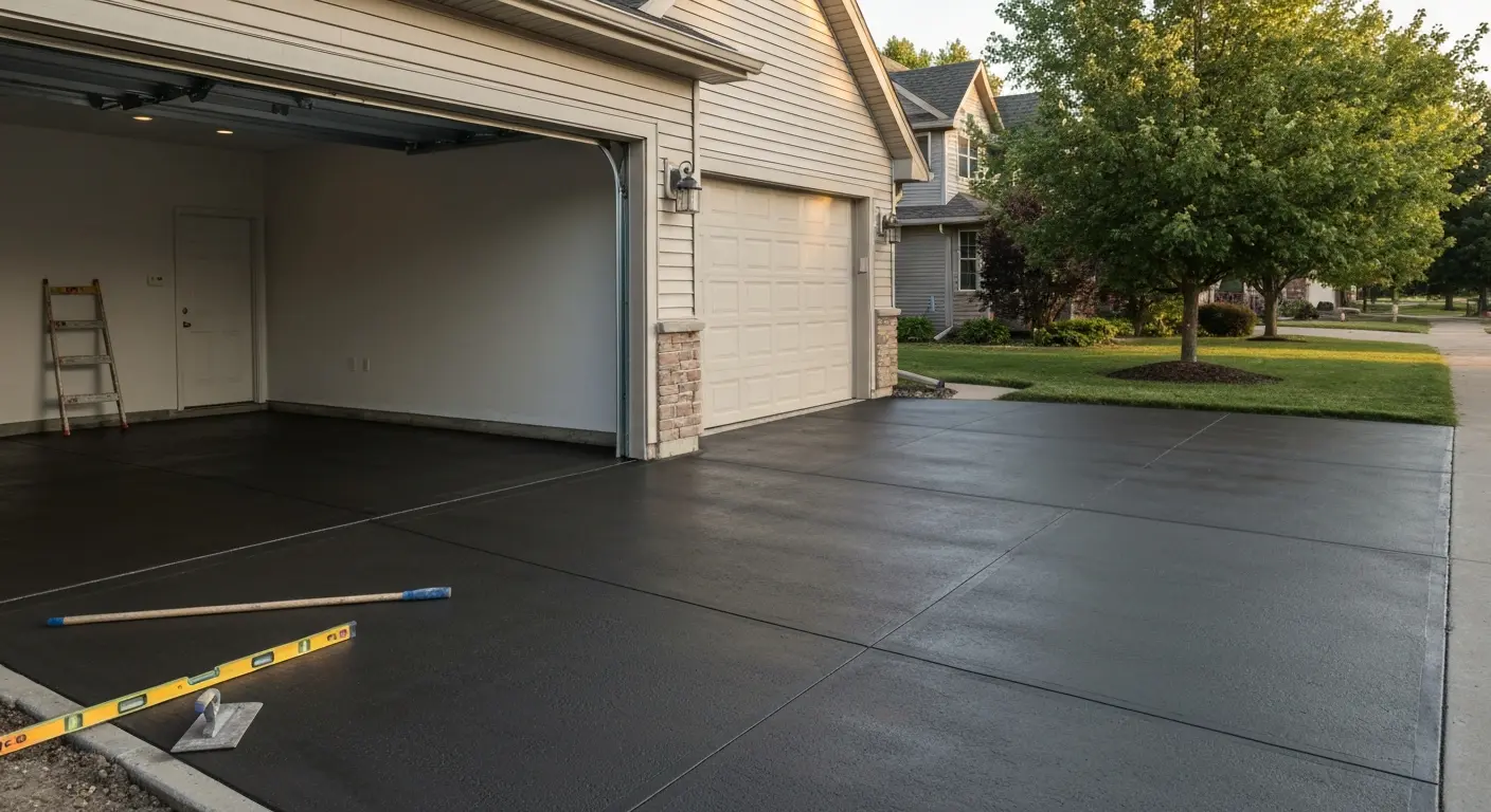 Garage floor and apron installation