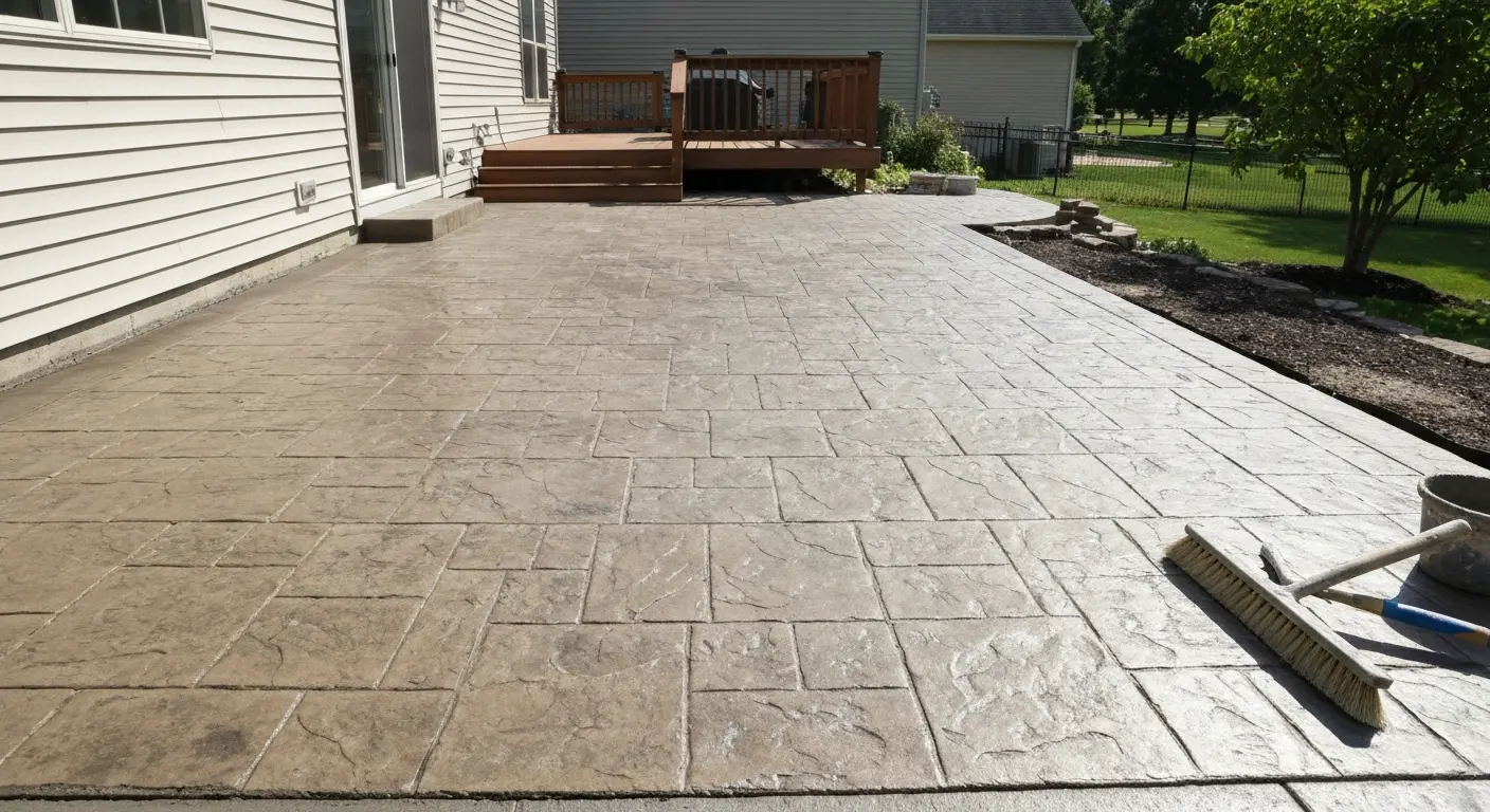 Stamped concrete patio with stone pattern