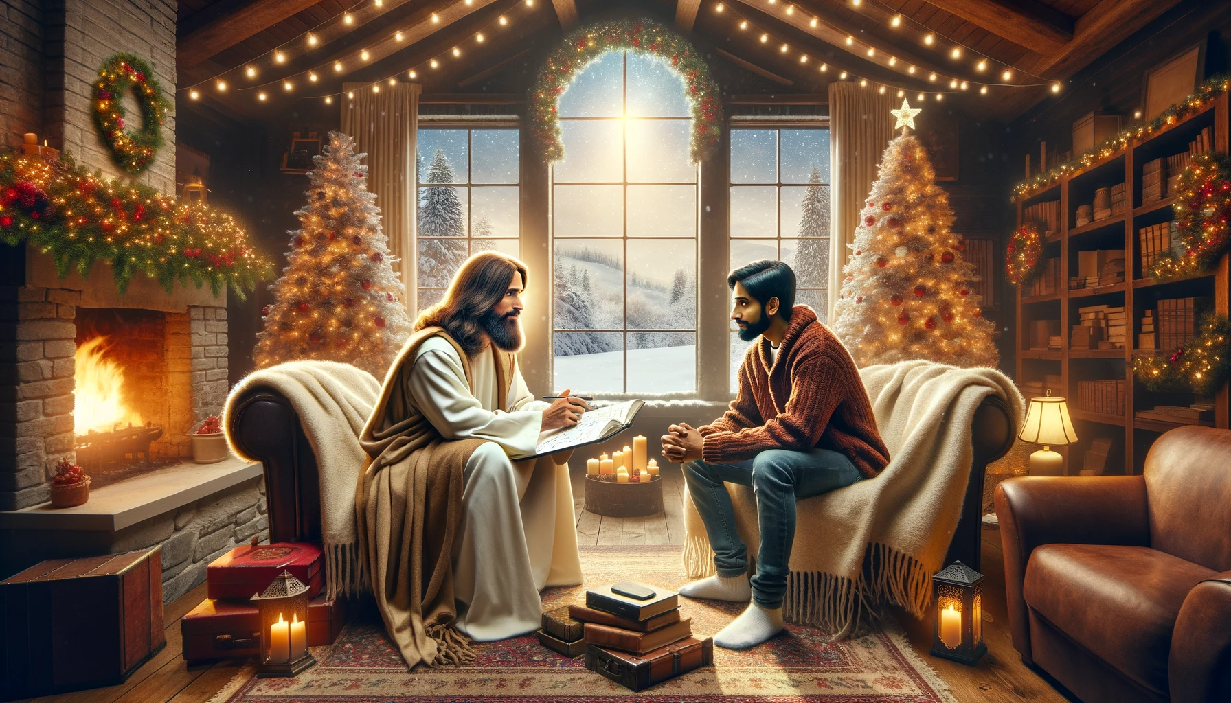 Jesus Sitting With Someone Planning For 2024