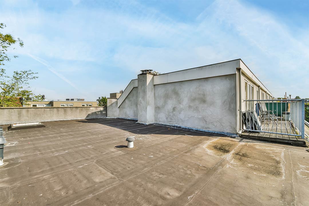 Flat roof of a residential building. Flat roof of a residential building.