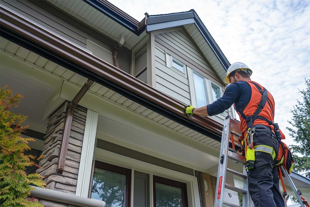 a professional checking the gutters a professional checking the gutters