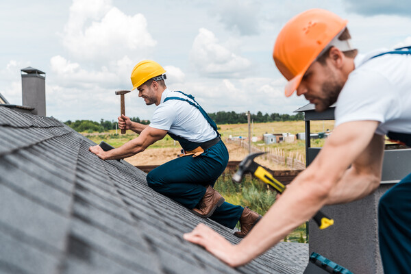 two workers doing roof repair, ensuring structural integrity and protection two workers doing roof repair, ensuring structural integrity and protection
