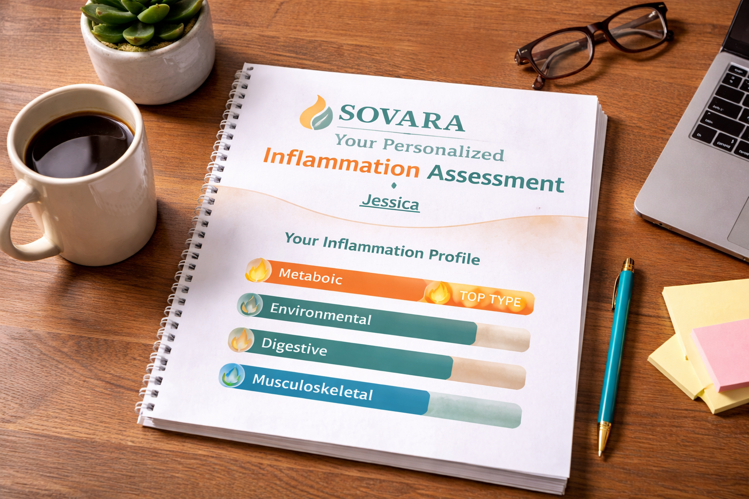 Personalized Sovara Health assessment report showing chronic symptom patterns and healing roadmap