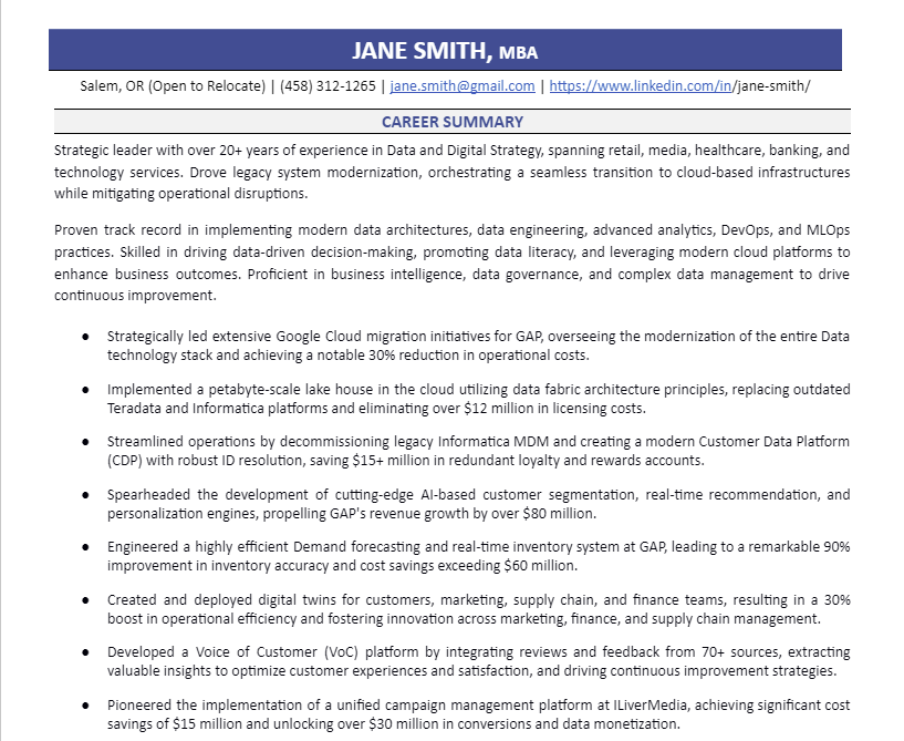 career summary career summary