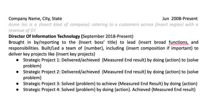 Professional experience structure Professional experience structure