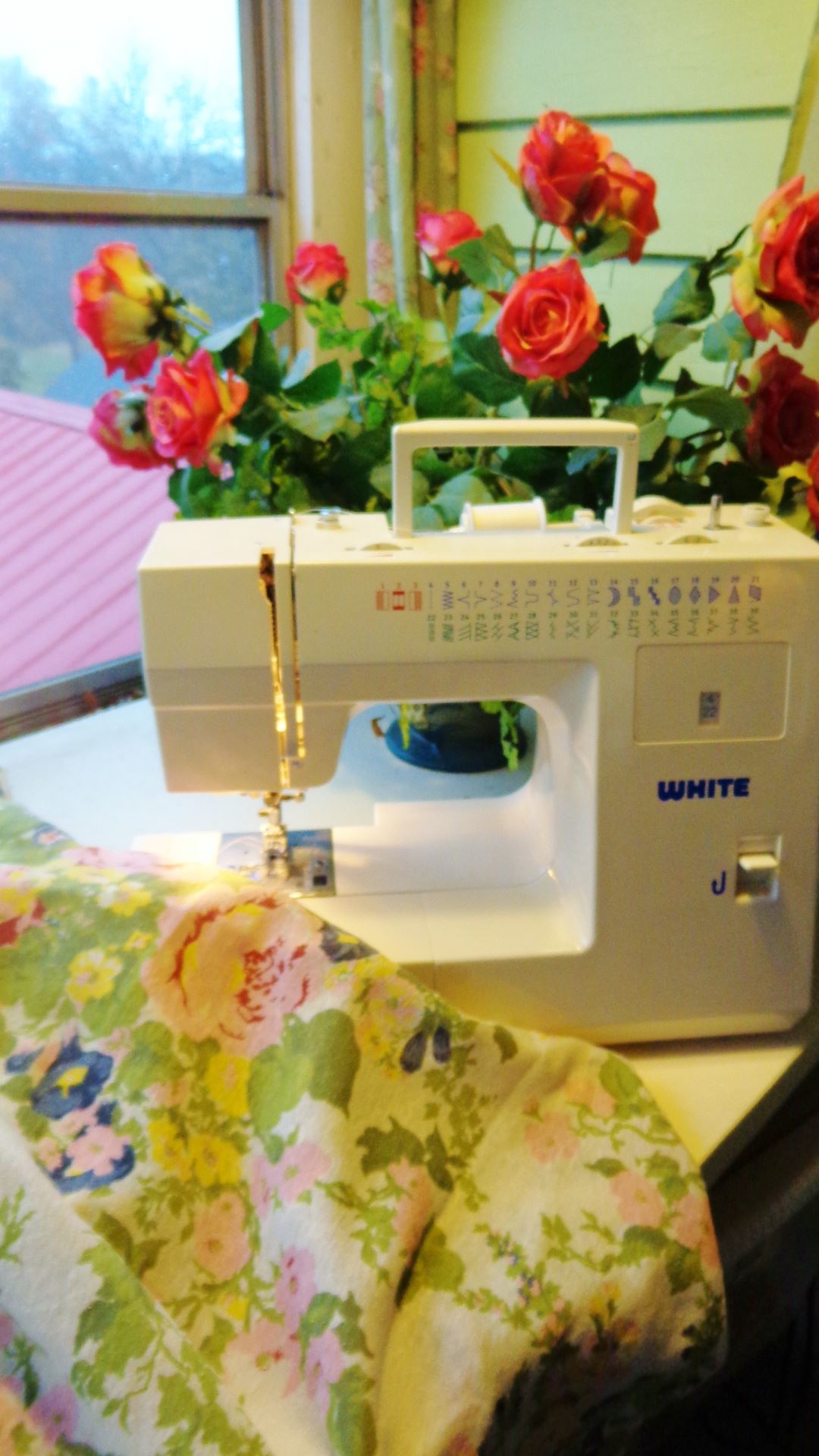 Contemplating the sewing project in the craft room on Shalavee.com