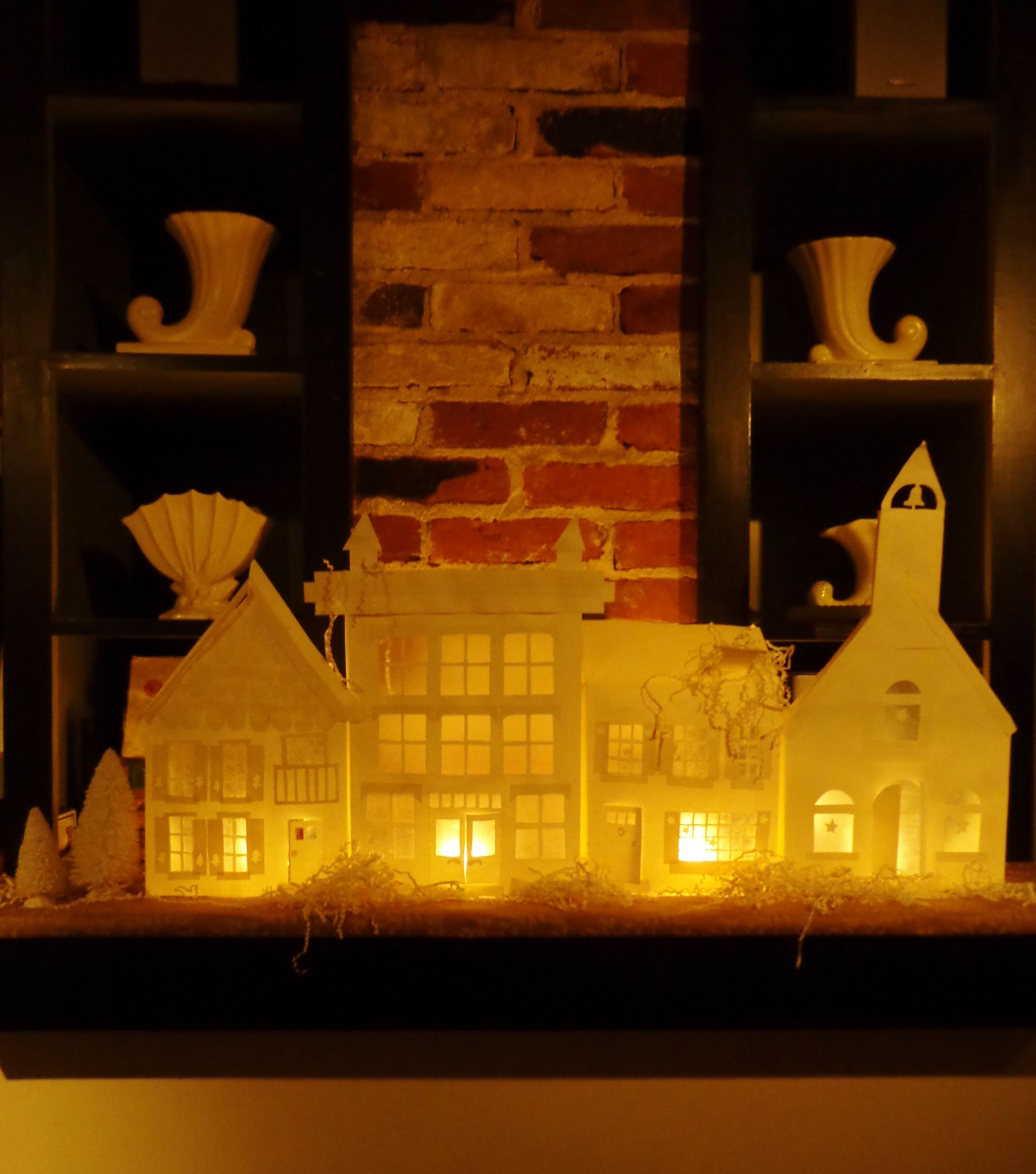 paper houses on the mantle on Shalavee.com