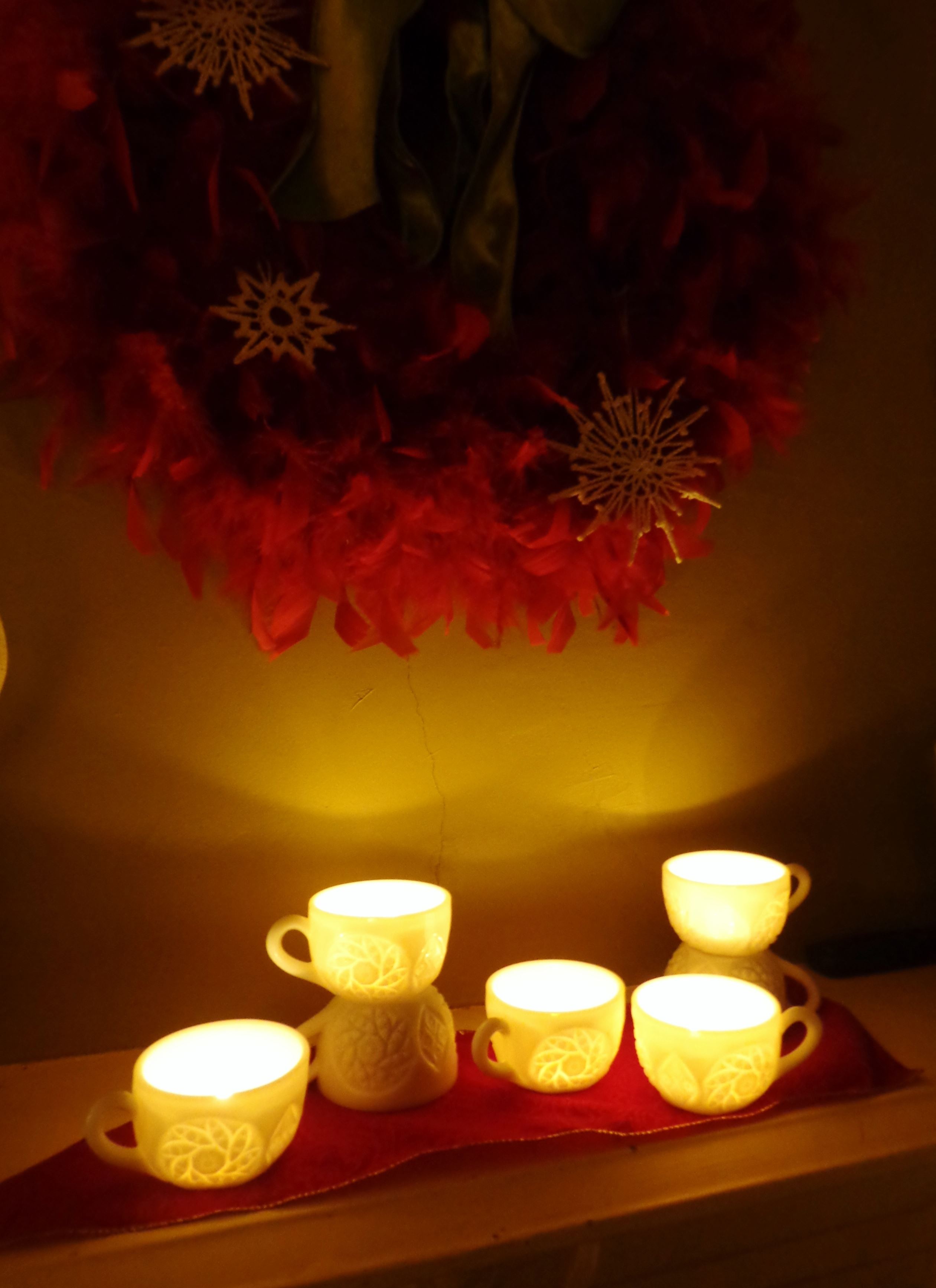 feather wreath and teacups on Shalavee.com