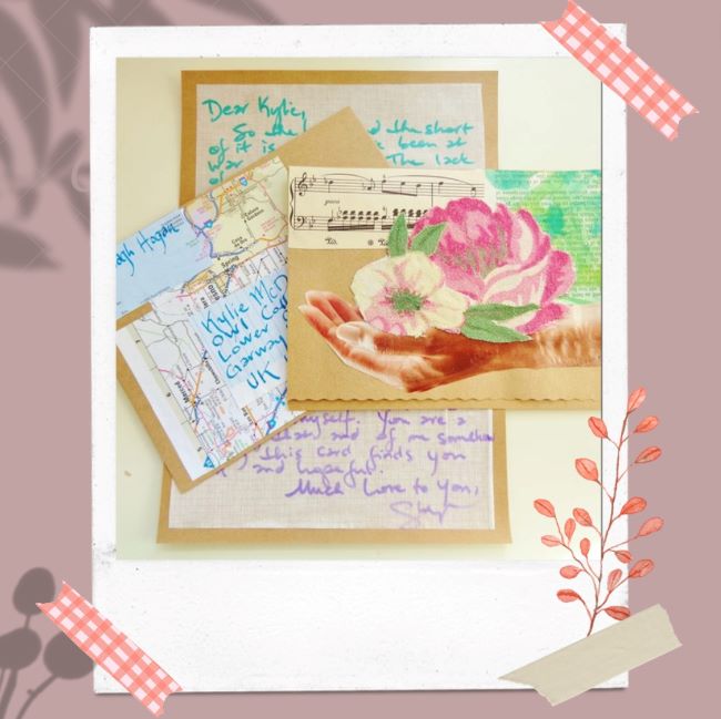 Decorative image to introduce Wisdom Lesson Letters featuring hand-written and illustrated postcards and letters.