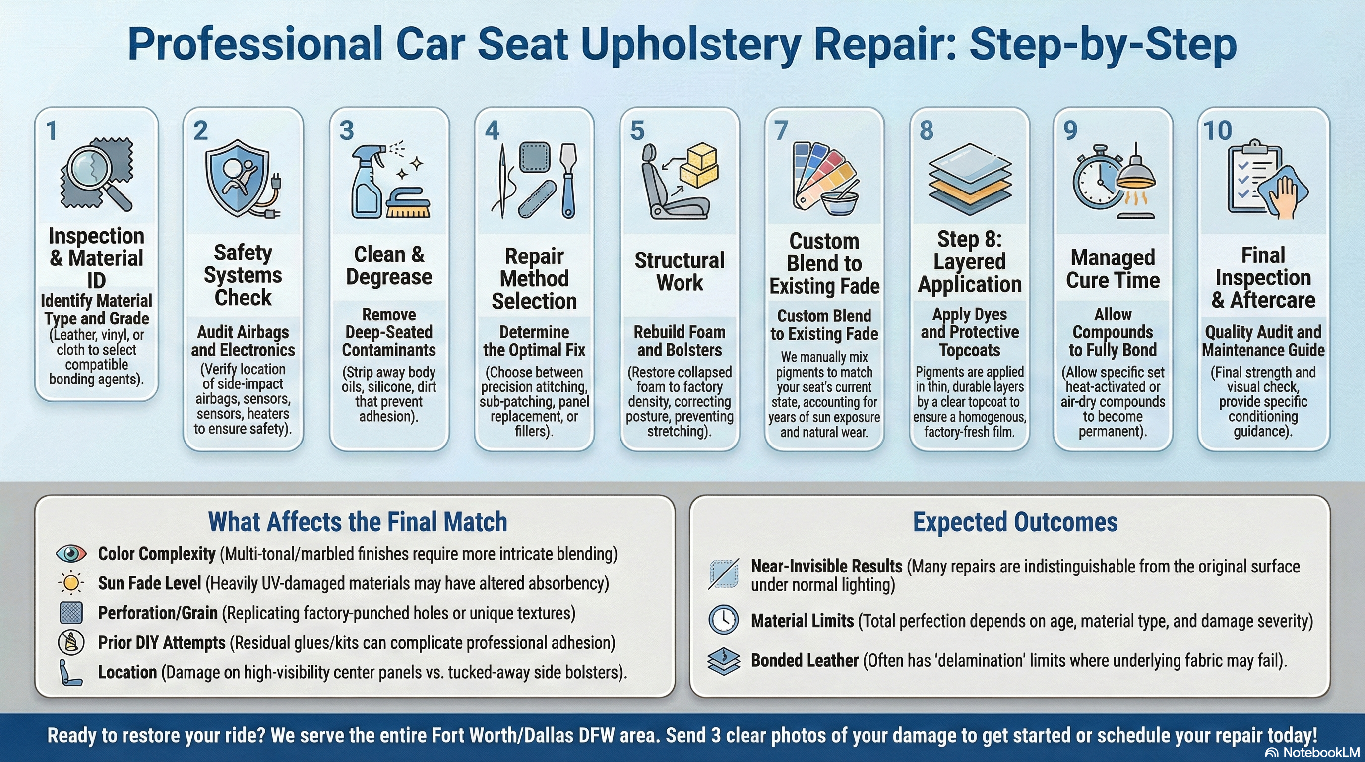 professional car seat repair process