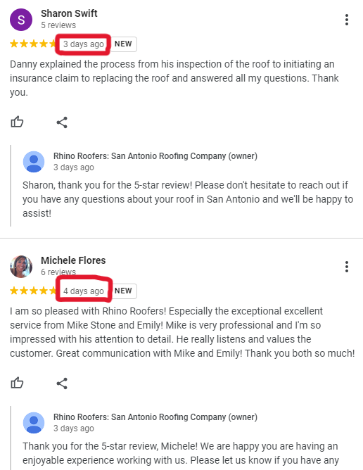Recency of Google reviews